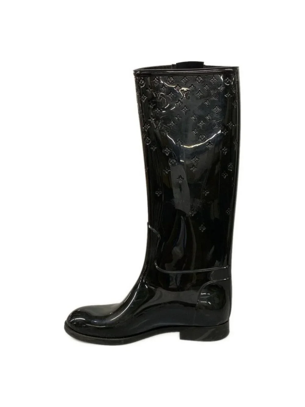 Louis Vuitton Rain Boots Black Long Monogram Pattern Embossed